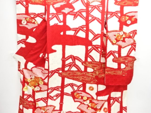 JAPANESE KIMONO / FURISODE / EMBROIDERY / SHIBORI / BAMBOO & KIKU 
